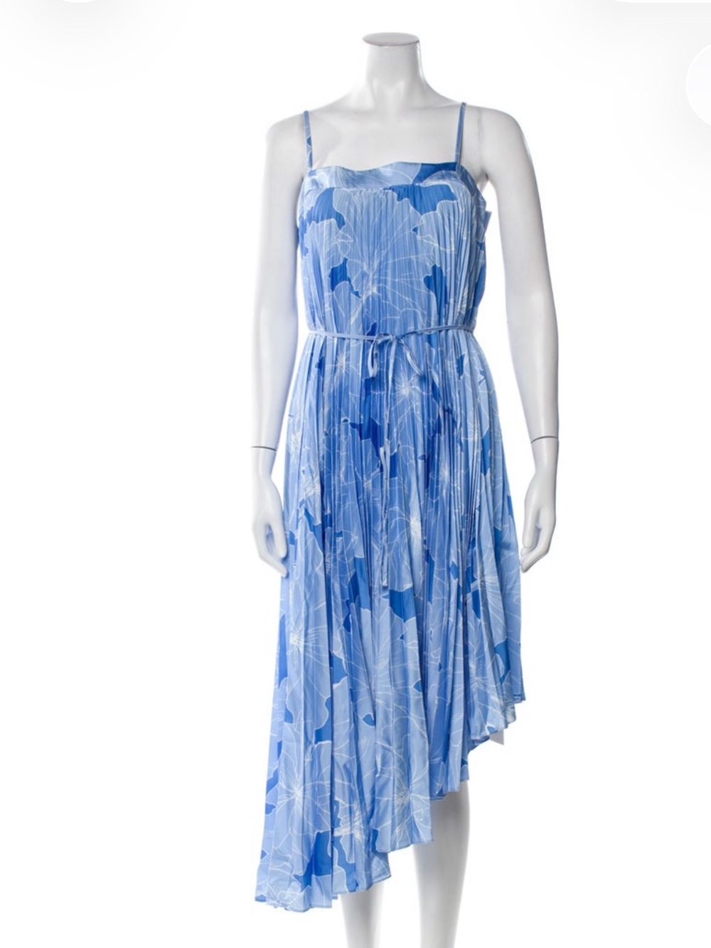 Milly Blue Floral Pleated Asymmetric Dress— Size XL